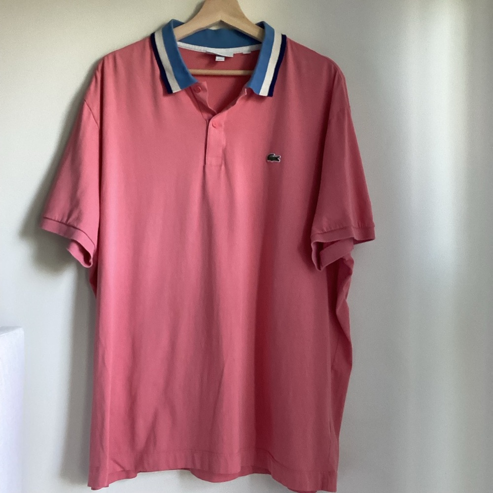 Lacoste Polo Shirt Mens Size 4XL Peach Color Contrast Collar Regular Fit Cotton